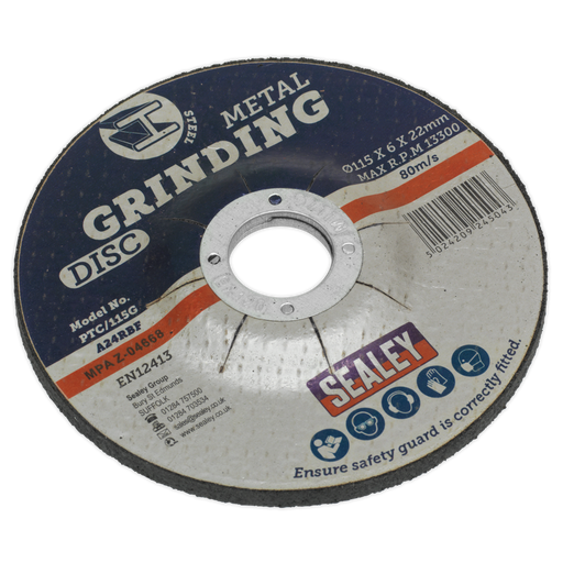 Sealey Grinding Disc, Ø115 x 6mm Ø22mm Bore, PTC/115G