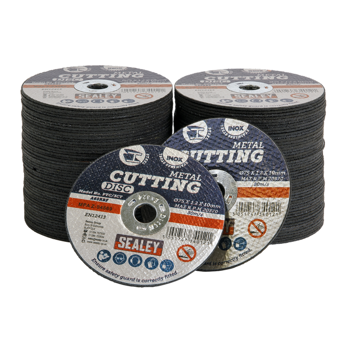 Sealey Cutting Discs, Ø75 x 1.2mm Ø10mm Bore - Pack of 100, PTC/3CT100