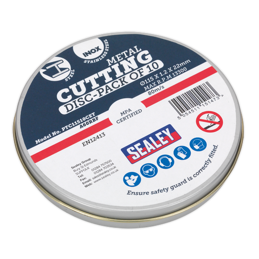Sealey Cutting Discs, Ø115 x 1.2mm Ø22mm Bore, Pack of 10, PTC11510CET