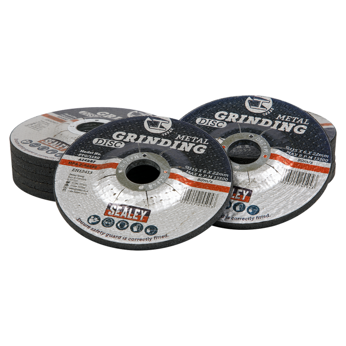 Sealey Grinding Disc, Ø115 x 6mm Ø22mm Bore - Pack of 12, PTC115G12
