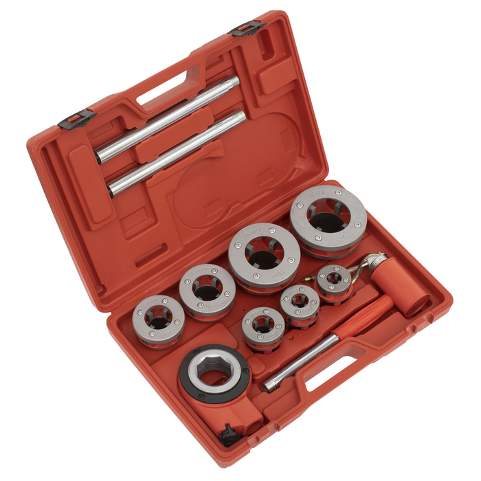 Sealey PTK992 Pipe Threading Set 7pc - 3/8" to 2" BSPT Ratchet Die Stock Kit, Ex-Showroom, Grade B, 6 Months Warranty