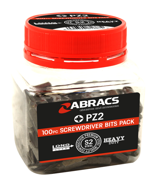 Abracs 25mm PZ2 Screwdriver Bit - Tub of 100(Pcs) Pack of 1, PZ2100