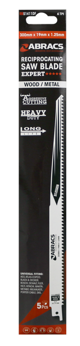 Abracs Recip Blade 300x19x1.25mm Wood/Metal - 5(Pcs) Pack of 1, RBS1411DF