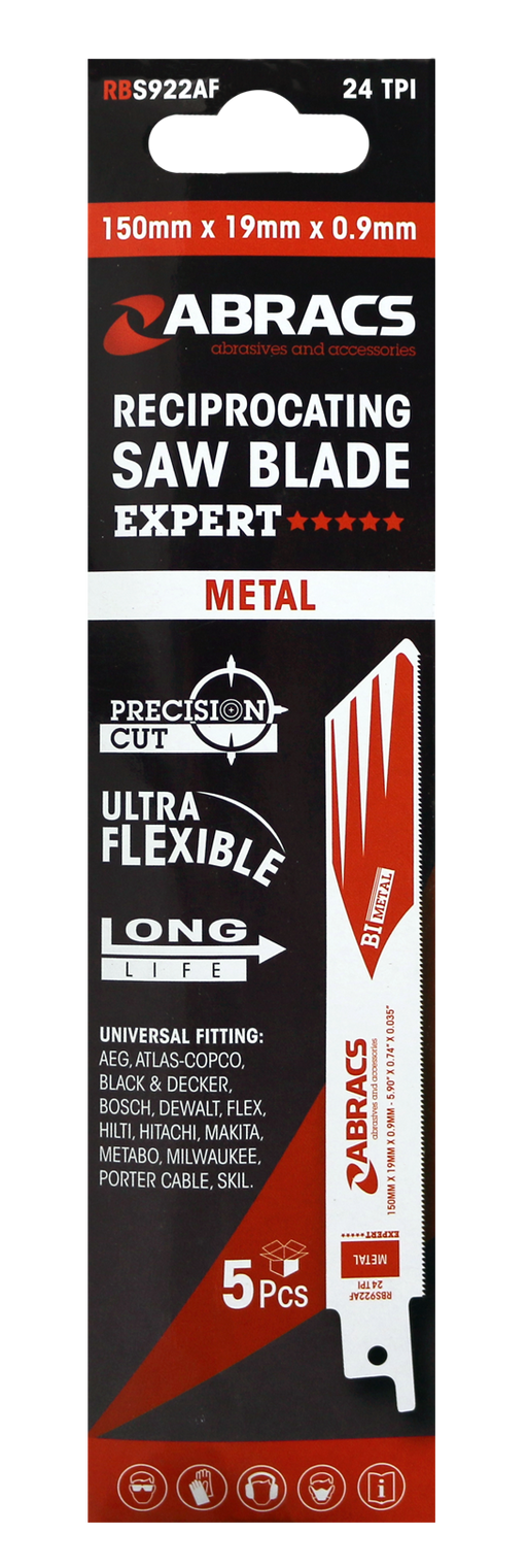 Abracs Recip Saw Blade 150x19x0.9mm - Metal - 5(Pcs) Pack of 1, RBS922AF