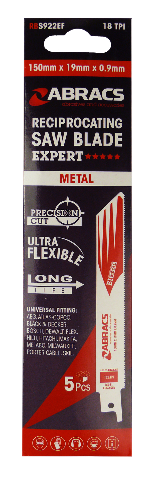 Abracs Recip Saw Blade 150x19x0.9mm - Metal - 5(Pcs) Pack of 1, RBS922EF