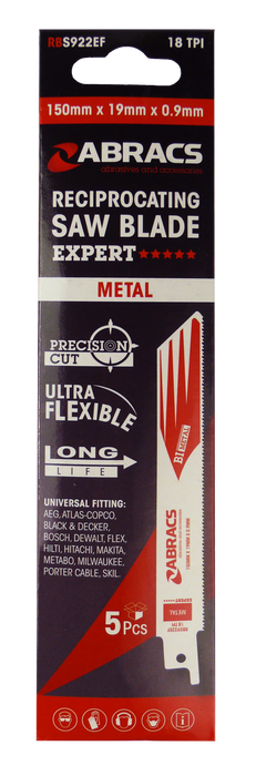 Abracs Recip Saw Blade 150x19x0.9mm - Metal - 5(Pcs) Pack of 1, RBS922EF