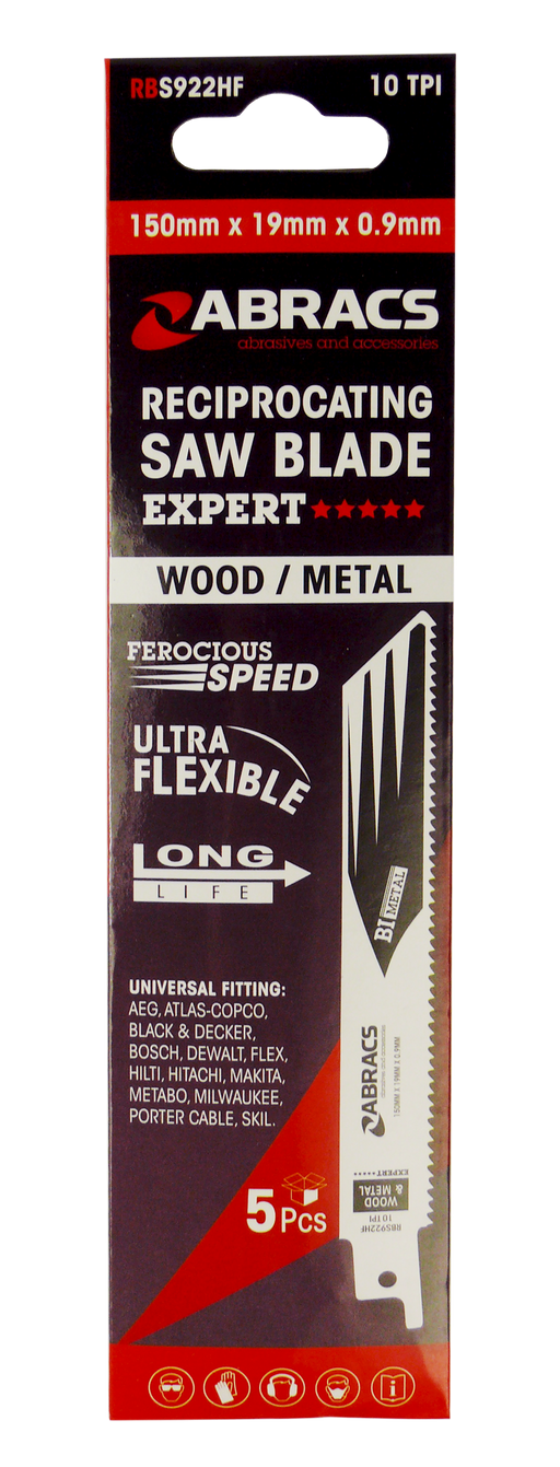 Abracs Recip Blade 150x19x0.9mm Wood/Metal - 5(Pcs) Pack of 1, RBS922HF