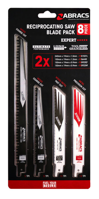Abracs 8pc Recip Blade Mixed Pack of 1, RBSMIX8