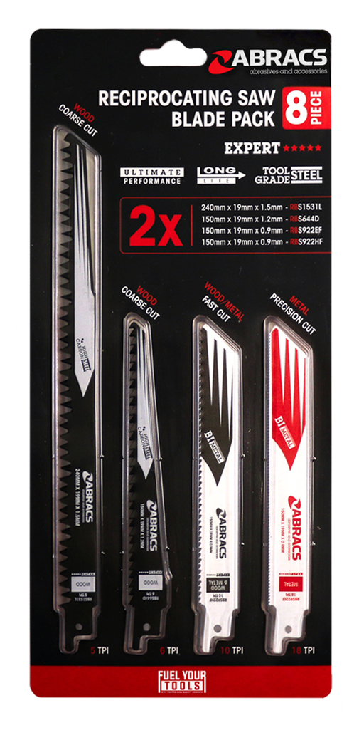 Abracs 8pc Recip Blade Mixed Pack of 1, RBSMIX8