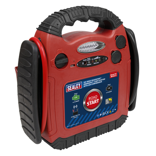 Sealey RS132 RoadStart® Emergency Jump Starter with Air Compressor 12V 900 Peak Amps, Refurbished, Grade C, 6 Months Warranty
