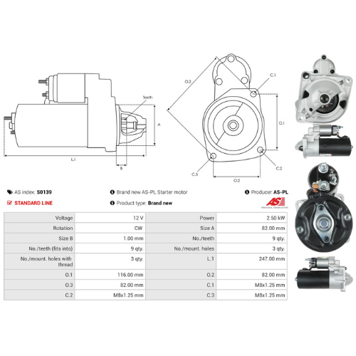 Starter Motor Fits Fiat Model DUCATO Bus (230_) 2.5 TD 4x4