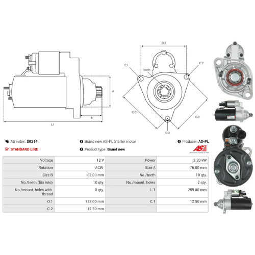 Starter Motor Fits Vw Model CALIFORNIA T5 Camper (7EC, 7EF, 7EG) 2.2