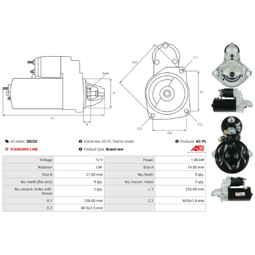 Starter Motor for BOSCH, Ref - 0001115045