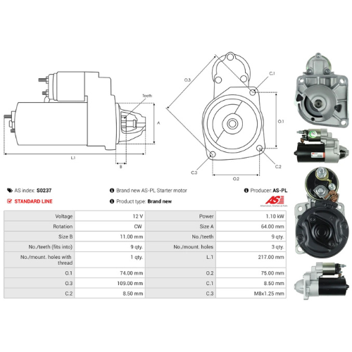 Starter Motor Fits Alfa Romeo Model GIULIA (952_) 2.0 (952ACA25)