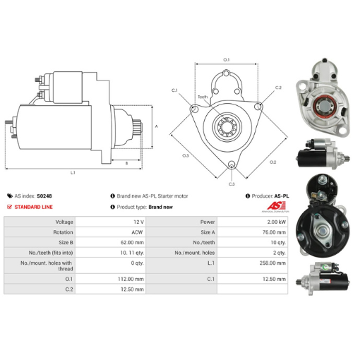 Starter Motor Fits Vw Model BORA I (1J2) 1.8 T