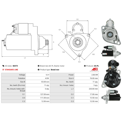 Starter Motor Fits Skoda Model FABIA II (542) 1.2 TDI