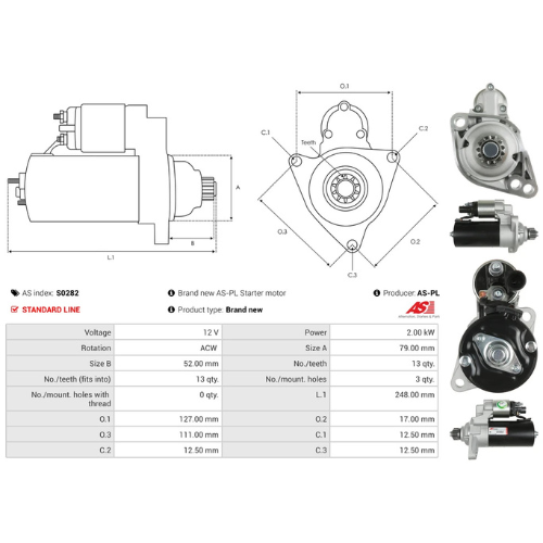 Starter Motor Fits Seat Model ALTEA (5P1) 1.6 TDI