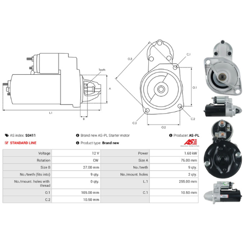Starter Motor Fits Bcs Model 400 1.4