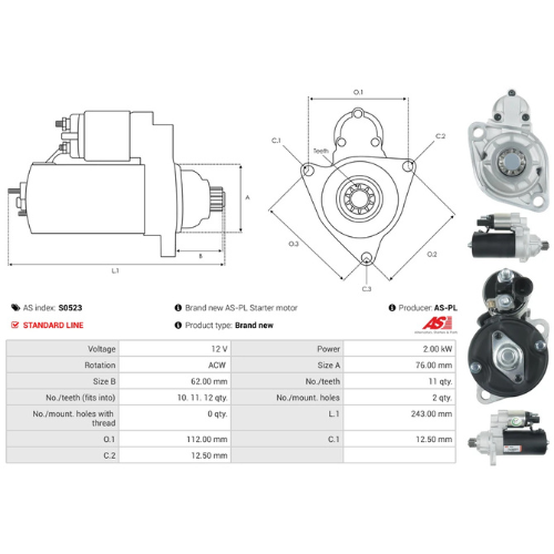 Starter Motor Fits Skoda Model FABIA I (6Y2) 1.9 TDI RS