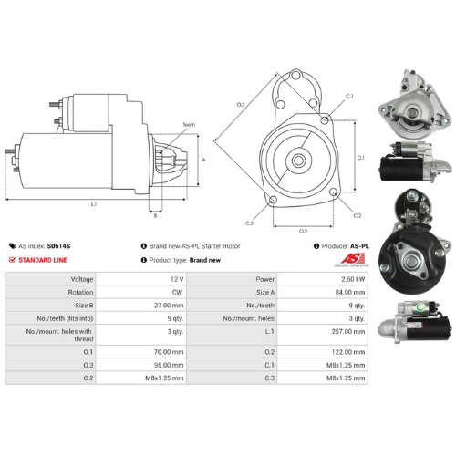 Starter Motor Fits Renault Model MASCOTT Platform/Chassis (UH_, HH_) 110