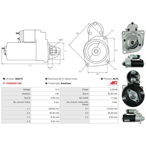 Starter Motor for BOSCH, Ref - 0001148003