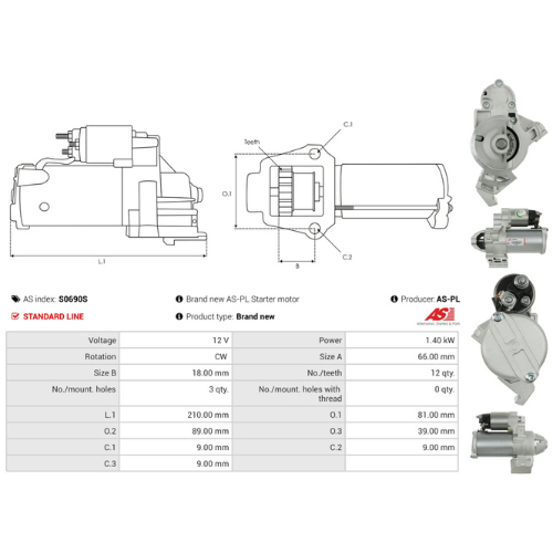 Starter Motor for BOSCH, Ref - 0001172406