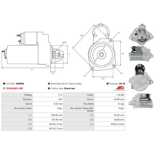 Starter Motor Fits Renault Model CAPTUR I (J5_H) 1.6 CDTI (05)
