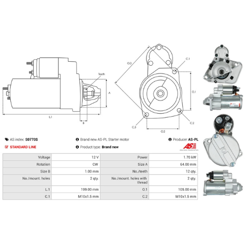 Starter Motor Fits Dacia Model DOKKER Box Body/MPV 1.5 dCi (FEAJ)