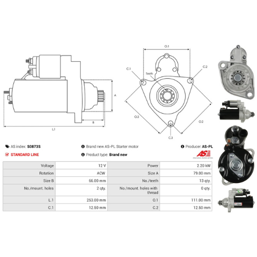 Starter Motor Fits Man Model TGE Bus 2.0 TDI