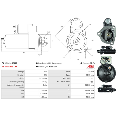 Starter Motor Fits Scania Model 3 - series 113 H/360 12.9