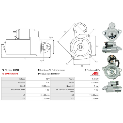 Starter Motor Fits Sauerburger Model SH555 2.2