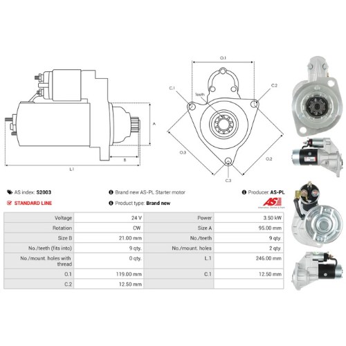 Starter Motor for HITACHI, Ref - S24-03