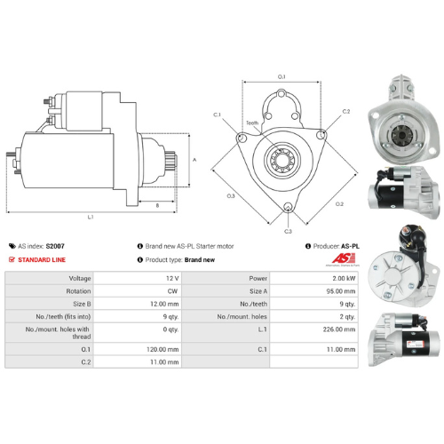 Starter Motor Fits Lti Model TX 2.7 TD