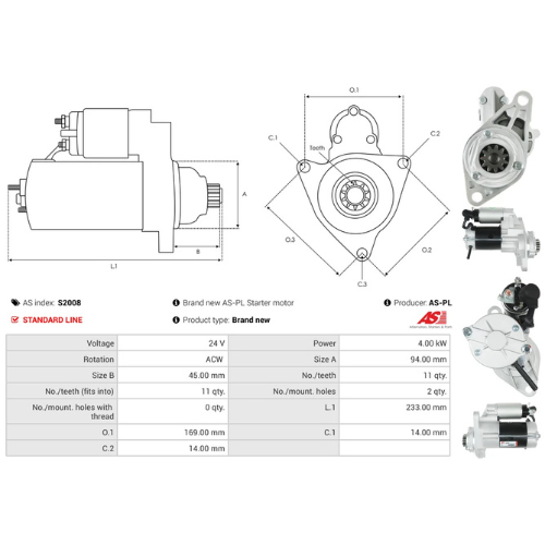 Starter Motor Fits Saab Model 9-5 (YS3E) 2.3 t