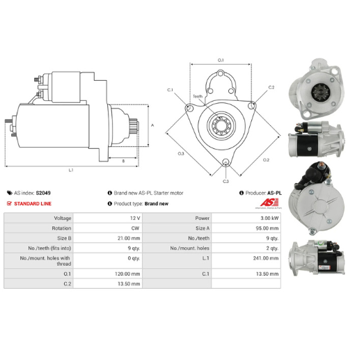 Starter Motor Fits Mustang Model 2066 3.3