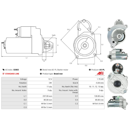 Starter Motor Fits Fiat Model DUCATO Bus (230_) 1.9 D