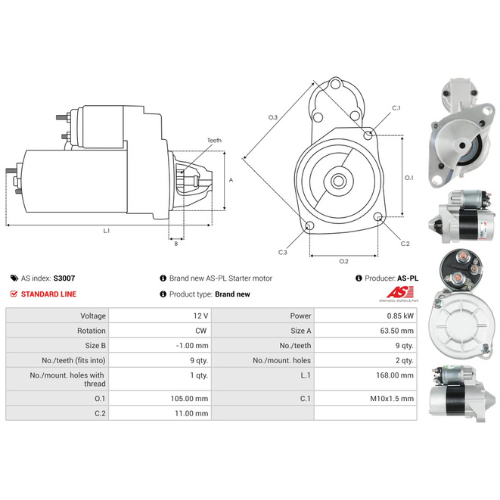 Starter Motor Fits Nissan Model KUBISTAR Van (X76) 1.2 16V