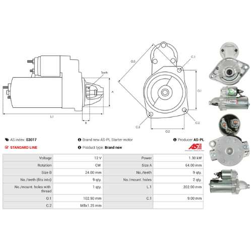 Starter Motor Fits Alfa Romeo Model MiTo (955 / 955AXH1B, 955AXT1A) 1.3 MultiJet