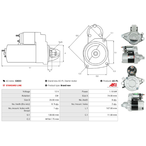 Starter Motor Fits Peugeot Model 108 1.0 VTi
