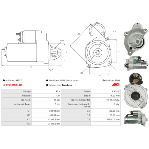 Starter Motor Fits Citroën Model C4 GRAND PICASSO I (UA_) 1.6 HDi 110