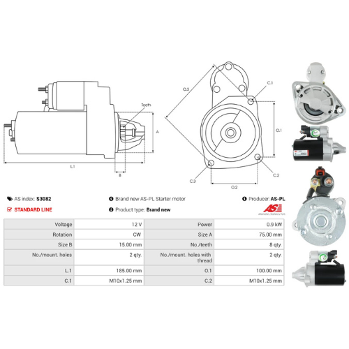 Starter Motor Fits Hyundai Model i10 I (PA) 1.2