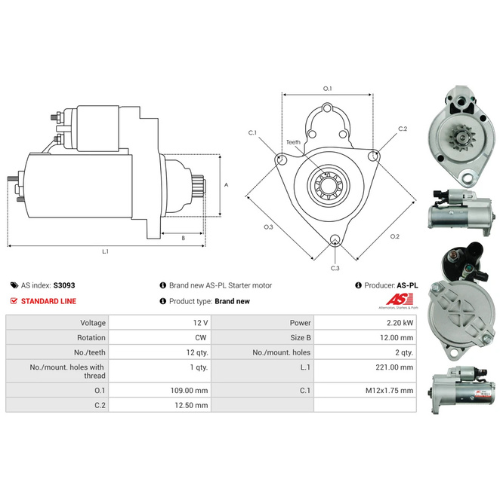 Starter Motor Fits Vw Model AMAROK (2HA, 2HB, S1B) 906.711