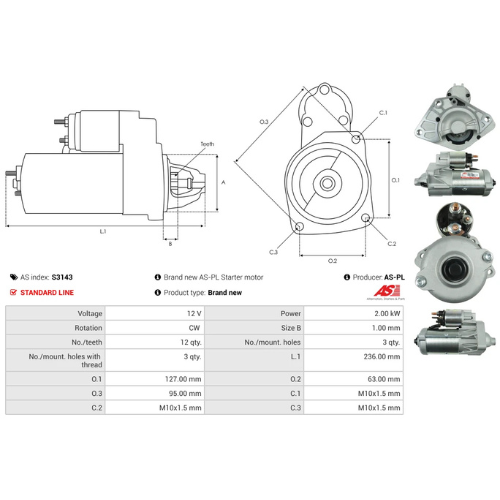Starter Motor Fits Mercedes-Benz Model MARCO POLO Camper (W447)(447.703) 170 CDI
