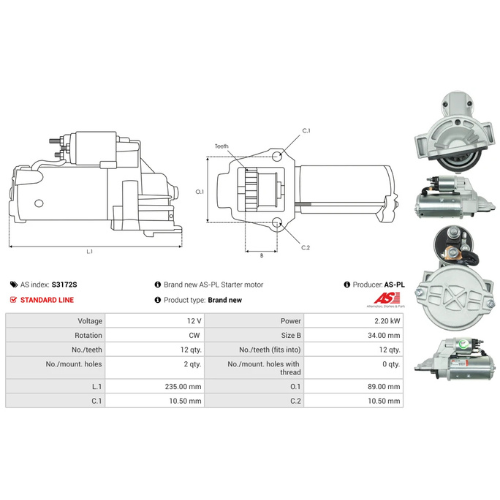 Starter Motor Fits Ford Model TOURNEO CUSTOM V362 Bus (F3) 2.2 TDCi