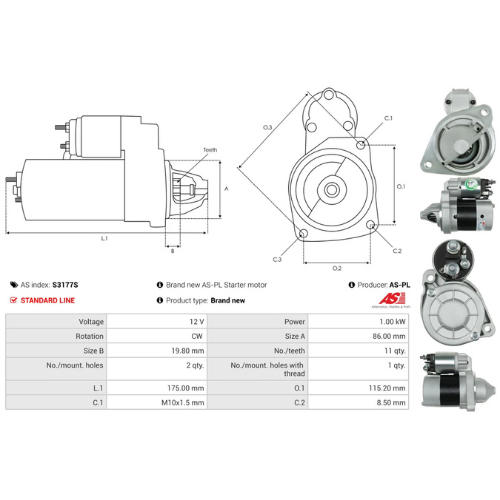 Starter Motor Fits Ford Model B-MAX (JK) 1.0 EcoBoost