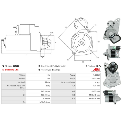 Starter Motor Fits Dacia Model DOKKER Box Body/MPV(FENU) 1.3 TCe 100