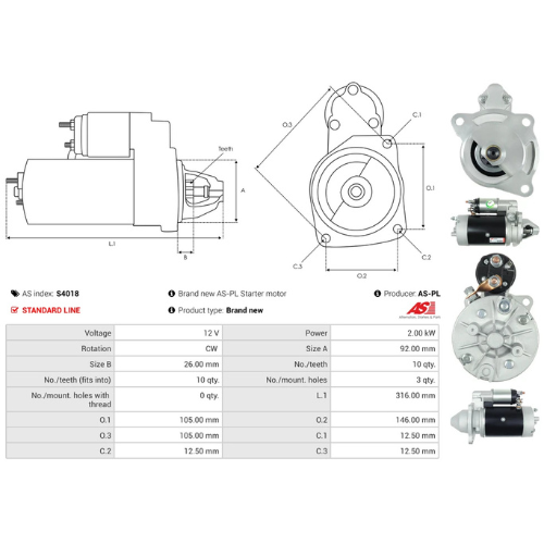 Starter Motor Fits Massey Ferguson Model MF 240 2.5