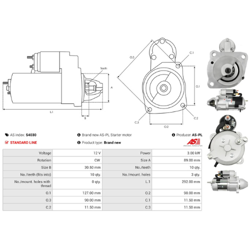 Starter Motor Fits Basak Model 2000 Series 2100 1104