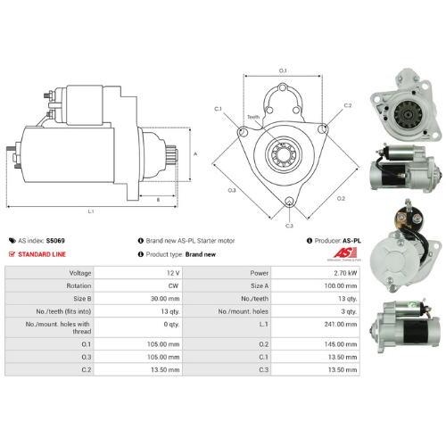 Starter Motor Fits Mazda Model FE 2 3.3