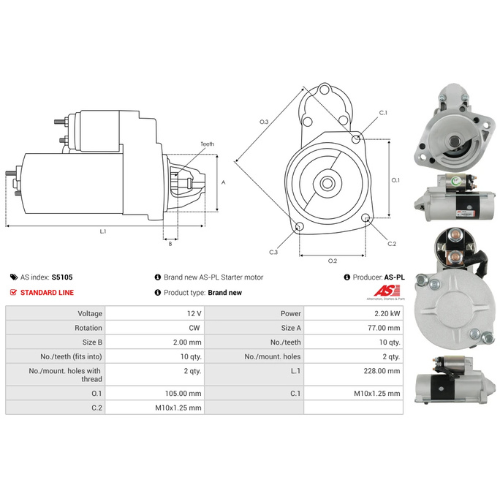 Starter Motor Fits Hyundai Model H-1 / STAREX Bus (A1) 2.5 TCi